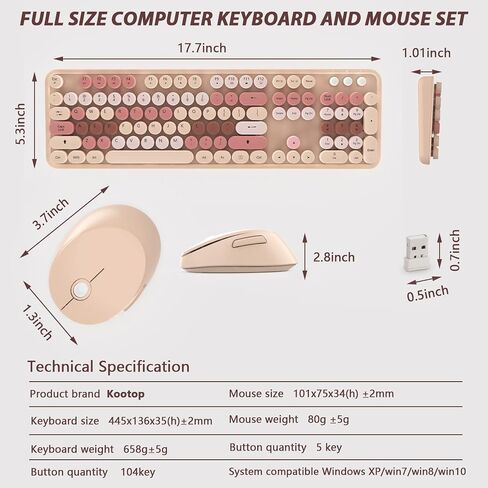 Wireless Keyboard Mouse Combo, 104 Keys Cute White Keyboard with Number Pad & Mouse for Windows, Computer, PC, Notebook, Laptop (White) in Saudi Arabia