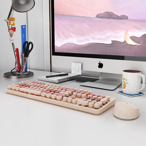 Wireless Keyboard Mouse Combo, 104 Keys Cute White Keyboard with Number Pad & Mouse for Windows, Computer, PC, Notebook, Laptop (White) in Saudi Arabia