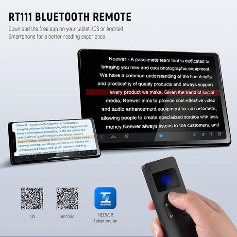 جهاز التحكم عن بعد NEEWER RT111 لتطبيق NEEWER Teleprompter، تمت ترقيته باستخدام اتصال بلوتوث مباشر وزر صامت، متوافق مع الهواتف الذكية والكمبيوتر اللوحي iOS Android لـ X1 PRO X14 PRO X17 والمزيد in Saudi Arabia