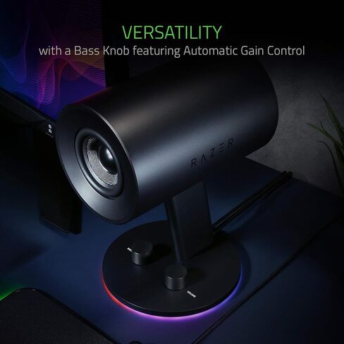 Razer Nommo Chroma: Custom Woven 3" Glass Fiber Drivers - Rear-Facing Bass Ports - Bass Knob w/Automatic Gain Control Chroma Enabled - Full Range 2.0 PC Gaming Speakers, Black in Kuwait