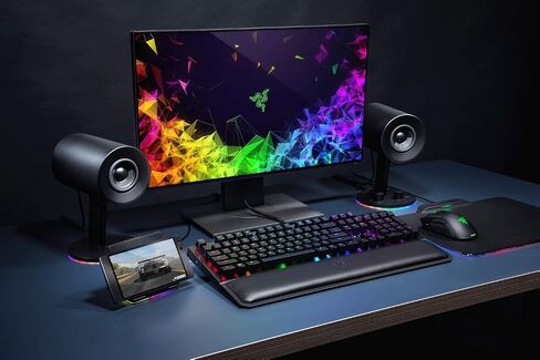 Razer Nommo Chroma: Custom Woven 3" Glass Fiber Drivers - Rear-Facing Bass Ports - Bass Knob w/Automatic Gain Control Chroma Enabled - Full Range 2.0 PC Gaming Speakers, Black in Kuwait