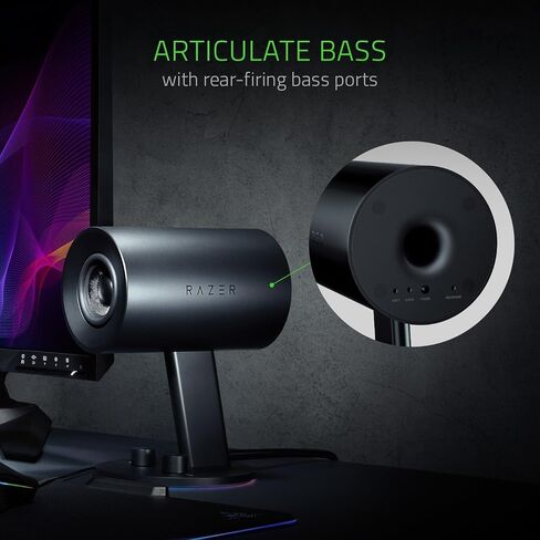 Razer Nommo Chroma: Custom Woven 3" Glass Fiber Drivers - Rear-Facing Bass Ports - Bass Knob w/Automatic Gain Control Chroma Enabled - Full Range 2.0 PC Gaming Speakers, Black in Kuwait