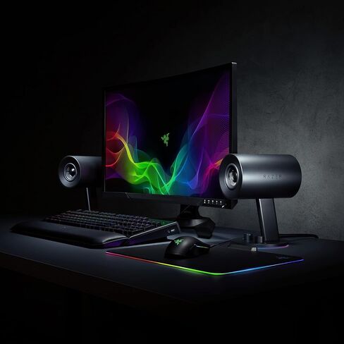 Razer Nommo Chroma: Custom Woven 3" Glass Fiber Drivers - Rear-Facing Bass Ports - Bass Knob w/Automatic Gain Control Chroma Enabled - Full Range 2.0 PC Gaming Speakers, Black in Kuwait