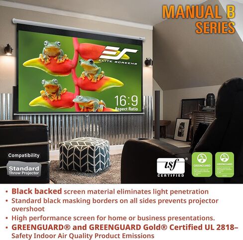 Elite Screens Manual B, 100-INCH Manual Pull Down Projector Screen Diagonal 16:9 Diag 4K 8K 3D Ultra HDR HD Ready Home Theater Movie Office Presentation, M100H in Saudi Arabia