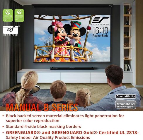 Elite Screens Manual B, 100-INCH Manual Pull Down Projector Screen Diagonal 16:9 Diag 4K 8K 3D Ultra HDR HD Ready Home Theater Movie Office Presentation, M100H in Saudi Arabia