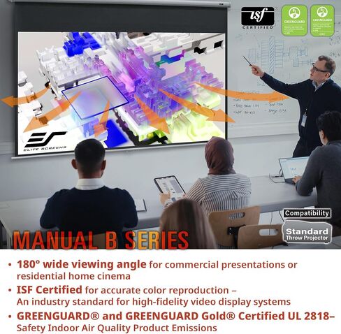 Elite Screens Manual B, 100-INCH Manual Pull Down Projector Screen Diagonal 16:9 Diag 4K 8K 3D Ultra HDR HD Ready Home Theater Movie Office Presentation, M100H in Saudi Arabia