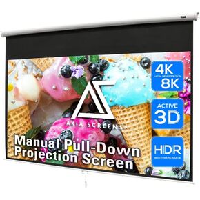 Akia Screens 100 inch Projector Screen Pull Down Manual B 4:3 or 92" 16:9, 95" 16:10 8K 4K HD 3D Ceiling Wall Mount White Portable Projection Screen for Indoor Movie Home Theater Office AK-M100V1