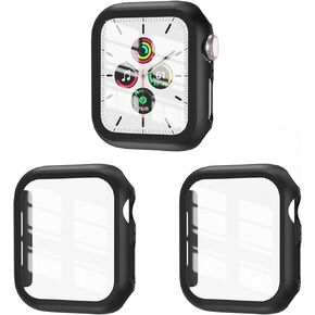 EWUONU 3 Pack Case Compatible with Apple Watch SE Series 6/5/4 40mm with Tempered Glass Screen Protector, Hard PC Full Coverage Ultra-Thin HD Bumper Protective Cover for iWatch 40mm,Black/Black/Black