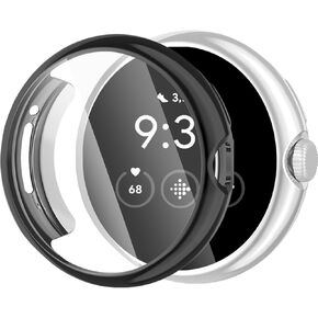 Amzpas 2 Pack for Google Pixel Watch Screen Protector Case, Soft Plated TPU Full Around Protective Cover for Google Pixel Watch Accessories, Rose Pink +Transparent in Kuwait