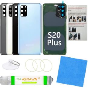 غطاء زجاجي خلفي لهاتف Galaxy S20+ باب بديل مع عدسة كاميرا مثبتة مسبقًا + دليل التثبيت + جميع المواد اللاصقة + أدوات لهاتف Samsung Galaxy S20 Plus 5G SM-G985 SM-G986 جميع الحاملات (أبيض سحابي)
