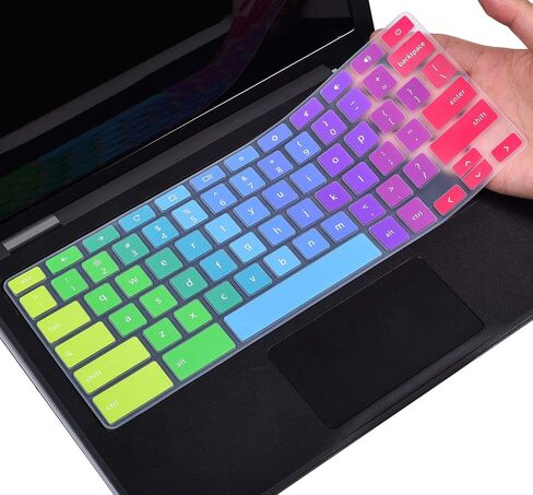 غطاء لوحة مفاتيح ملون لجهاز Dell 11.6 Chromebook 3100 3110 / Chromebook 11 3120 3180 3181 3189 5190 P22T 11.6 بوصة / Chromebook 13 3380 13.3 بوصة، جلد واقٍ، ملحقات Dell Chromebook، قوس قزح in Kuwait