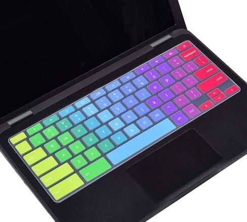غطاء لوحة مفاتيح ملون لجهاز Dell 11.6 Chromebook 3100 3110 / Chromebook 11 3120 3180 3181 3189 5190 P22T 11.6 بوصة / Chromebook 13 3380 13.3 بوصة، جلد واقٍ، ملحقات Dell Chromebook، قوس قزح in Kuwait
