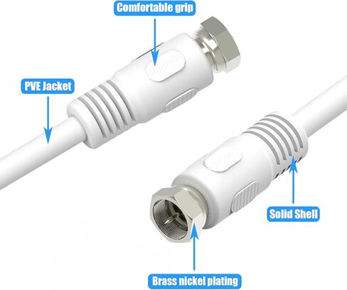 Coaxial Cable, 6ft RG6 Coax Cable White F Male to Male Connector Cord 75 Ohm with Coax Female to Female Coupler Adapter UIInosoo for AV, Cable TV, Antenna and Satellite in Kuwait