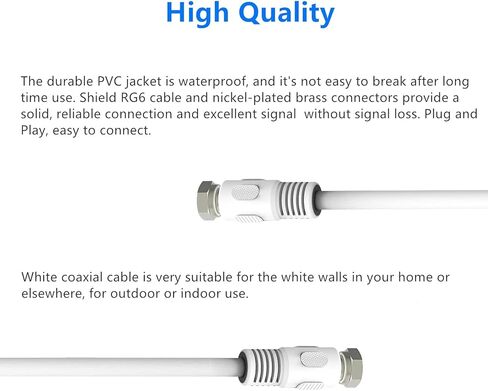 Coaxial Cable, 6ft RG6 Coax Cable White F Male to Male Connector Cord 75 Ohm with Coax Female to Female Coupler Adapter UIInosoo for AV, Cable TV, Antenna and Satellite in Kuwait