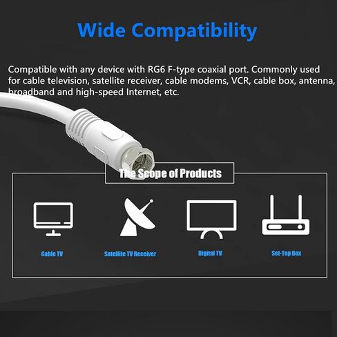 Coaxial Cable, 6ft RG6 Coax Cable White F Male to Male Connector Cord 75 Ohm with Coax Female to Female Coupler Adapter UIInosoo for AV, Cable TV, Antenna and Satellite in Kuwait