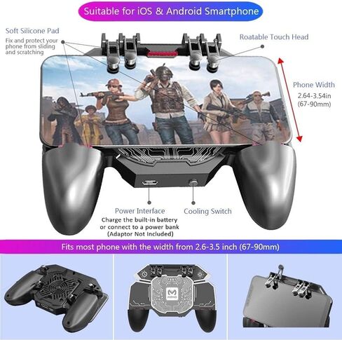Mobile Game Controller Fast Cooling Phone Gamepad 4 Trigger 6 Finger Operation 4000 mAh Built-in battery Rechargeable for iPhone, Samsung, Oneplus, Pixel, compatible with PUBG CoD Warzone Mobile in Kuwait