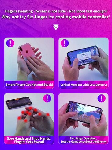 Mobile Game Controller Fast Cooling Phone Gamepad 4 Trigger 6 Finger Operation 4000 mAh Built-in battery Rechargeable for iPhone, Samsung, Oneplus, Pixel, compatible with PUBG CoD Warzone Mobile in Kuwait