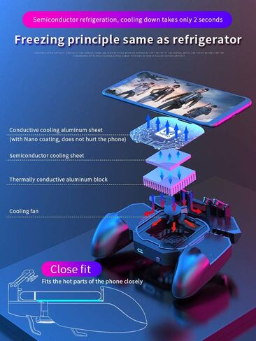 Mobile Game Controller Fast Cooling Phone Gamepad 4 Trigger 6 Finger Operation 4000 mAh Built-in battery Rechargeable for iPhone, Samsung, Oneplus, Pixel, compatible with PUBG CoD Warzone Mobile in Kuwait
