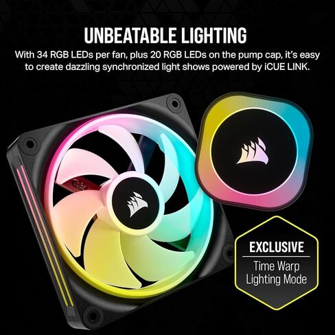 كورسير مبرد وحدة المعالجة المركزية السائل H100i RGB من اي كيو لينك - 240 ملم AIO - مراوح QX120 RGB - يناسب انتل LGA 1700 وAMD® AM5 - موزع نظام اي كيو لينك متضمن - اسود in Saudi Arabia