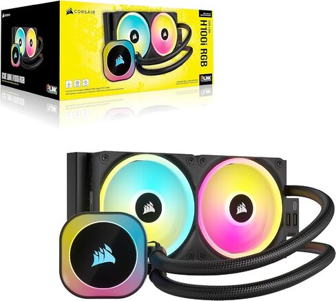 كورسير مبرد وحدة المعالجة المركزية السائل H100i RGB من اي كيو لينك - 240 ملم AIO - مراوح QX120 RGB - يناسب انتل LGA 1700 وAMD® AM5 - موزع نظام اي كيو لينك متضمن - اسود in Saudi Arabia