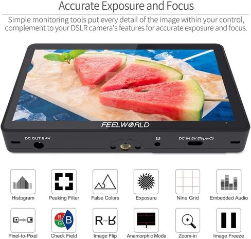 FEELWORLD F5 Pro V4 + بطارية + شاحن + حقيبة حمل 6 بوصة تعمل باللمس كاميرا مراقبة ميدانية مع مجموعة خارجية ثلاثية الأبعاد LUT F970 مثبتة لدعم النقل اللاسلكي للطاقة 4K HDMI ومخرج إدخال 5V Type-c in Saudi Arabia