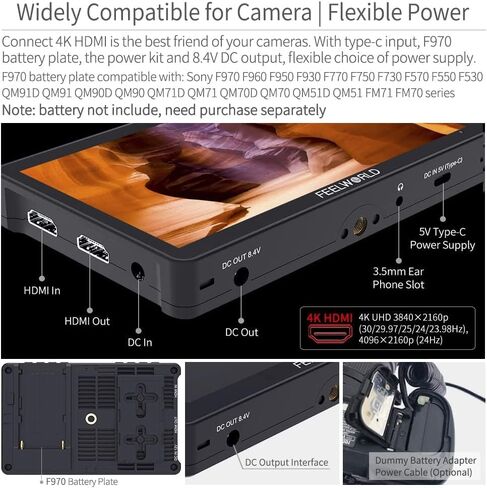 FEELWORLD F5 Pro V4 + بطارية + شاحن + حقيبة حمل 6 بوصة تعمل باللمس كاميرا مراقبة ميدانية مع مجموعة خارجية ثلاثية الأبعاد LUT F970 مثبتة لدعم النقل اللاسلكي للطاقة 4K HDMI ومخرج إدخال 5V Type-c in Saudi Arabia