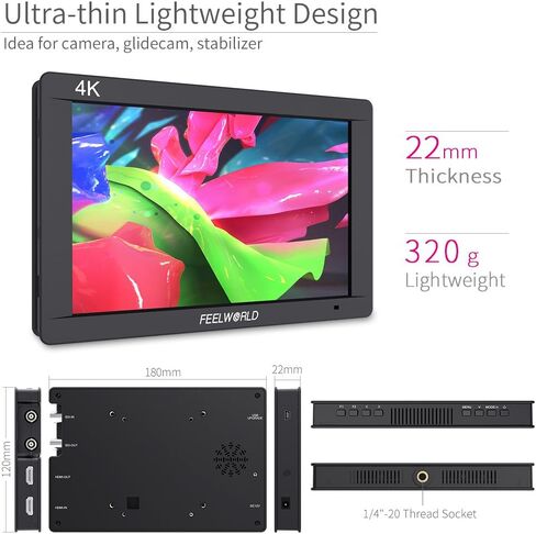 FEELWORLD FW703 7 Inch IPS 3G SDI 4K HDMI DSLR Monitor Full HD 1920x1200 On Camera Field Monitor with Histogram for Stabilizer Cameras Rig in Saudi Arabia