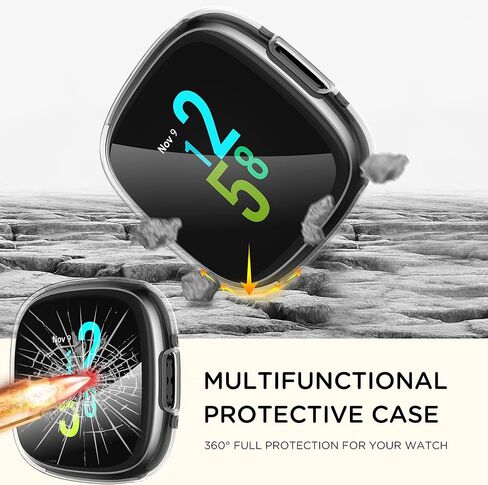 Suoman [4-Pack] for Fitbit Sense 2 /Versa 4 Screen Protector Case, Full Around Electroplate Soft TPU Bumper Around Protective Case Cover for Fitbit Sense 2/Versa 4 Smartwatch(Black+Black+Black+Black) | Full Around Electroplate Soft TPU Bumper Around Prote in Saudi Arabia