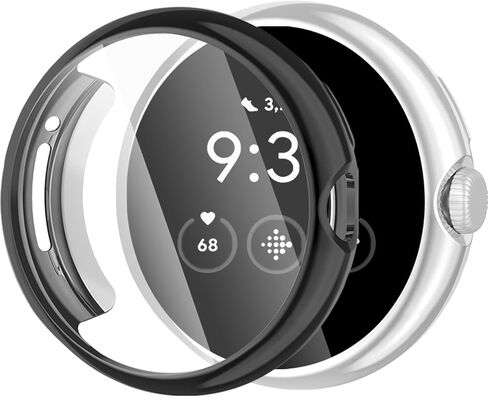 Amzpas 2 Pack for Google Pixel Watch Screen Protector Case, Soft Plated TPU Full Around Protective Cover for Google Pixel Watch Accessories, Rose Pink +Transparent in Kuwait