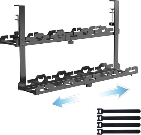 No Drill Under Desk Cable Management Tray, Desk Wire Management Tray,Desk Cable Tray with Clamp, High Capacity Metal Cord Management Under Desk for Home Office (2 Tier, Retractable) in Saudi Arabia