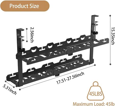 No Drill Under Desk Cable Management Tray, Desk Wire Management Tray,Desk Cable Tray with Clamp, High Capacity Metal Cord Management Under Desk for Home Office (2 Tier, Retractable) in Saudi Arabia