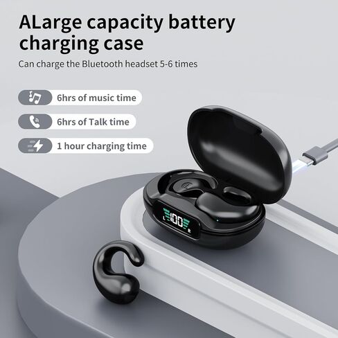 سماعات رأس بمشبك أذن مفتوحة من CoolJumper، سماعات أذن لاسلكية بلوتوث 5.3 سماعات رياضية مدمجة مع ميكروفون مع خطافات للأذن، شاشة LED لوقت التشغيل 36 ساعة، سماعات أذن للياقة البدنية مقاومة للماء IP7 للجري in Kuwait