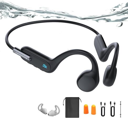 JEWUNO Bone Conduction Headphones Swimming, Underwater Headphones for Swimming, Built-in 32G Memory IP68 Waterproof, Wireless Bluetooth 5.3 Open Ear Headphones for Running, Cycling in Kuwait