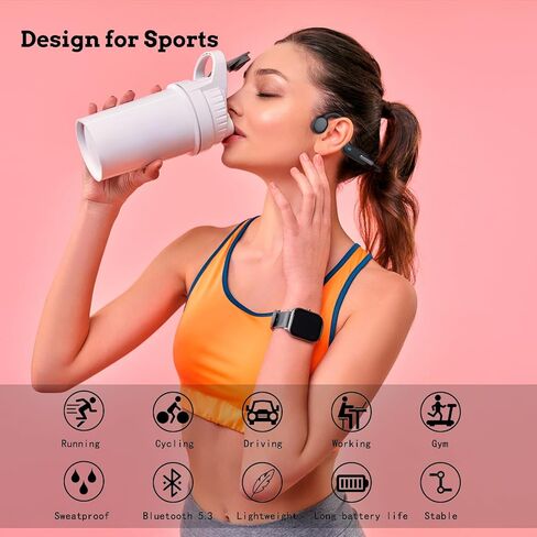 JEWUNO Bone Conduction Headphones Swimming, Underwater Headphones for Swimming, Built-in 32G Memory IP68 Waterproof, Wireless Bluetooth 5.3 Open Ear Headphones for Running, Cycling in Kuwait