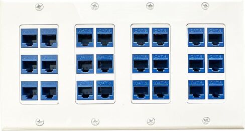 DIYTECH 24 Port Ethernet Wall Plate, Cat6 RJ45 Keystone, 4 Gang - White in Kuwait