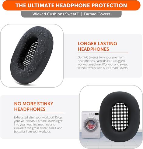 WC SweatZ XM5 - Patented Earpad Sweat Covers for Sony WH1000XM5 | Made by Wicked Cushions | Full 360 Protection, Sweatproof & Washable | Black in Kuwait