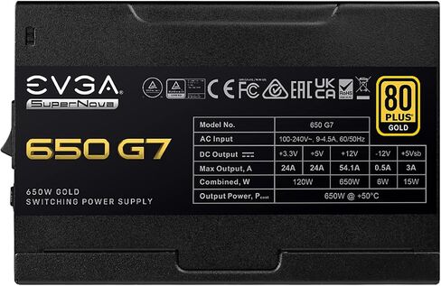 EVGA Supernova 650 G7, 80 Plus Gold 650W, Fully Modular, Eco Mode with FDB Fan, 10 Year Warranty, Includes Power ON Self Tester, Compact 130mm Size, Power Supply 220-G7-0650-X1 in Saudi Arabia