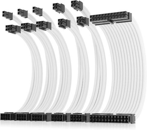 كابل مزود طاقة من AsiaHorse، طقم كابل تمديد PSU 16 AWG من موصل أبيض، 1x24Pin/2x4+4 EPS/3x6+2 PCI-E، طول 30 سم مع أمشاط - أبيض in Kuwait