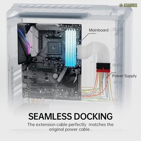 كابل مزود طاقة من AsiaHorse، طقم كابل تمديد PSU 16 AWG من موصل أبيض، 1x24Pin/2x4+4 EPS/3x6+2 PCI-E، طول 30 سم مع أمشاط - أبيض in Kuwait