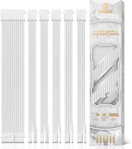 كابل مزود طاقة من AsiaHorse، طقم كابل تمديد PSU 16 AWG من موصل أبيض، 1x24Pin/2x4+4 EPS/3x6+2 PCI-E، طول 30 سم مع أمشاط - أبيض in Kuwait
