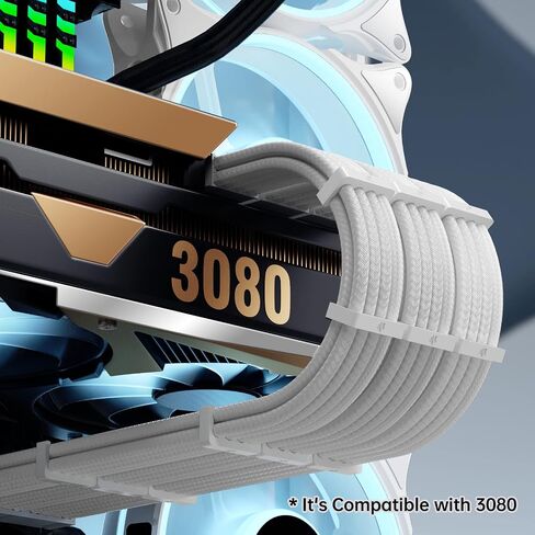 كابل مزود طاقة من AsiaHorse، طقم كابل تمديد PSU 16 AWG من موصل أبيض، 1x24Pin/2x4+4 EPS/3x6+2 PCI-E، طول 30 سم مع أمشاط - أبيض in Kuwait