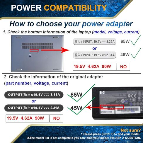 19.5V 3.33A 65W AC شاحن الكمبيوتر المحمول لشاحن HP ProBook X360 11 G1 G2 G3 G4 G5 G6 EE، 440 G3 G4 G5 G6 G7،450 G3 G4 G5 G6 G7،470 G3 G4 G5،435 G7 440 G1،650 G2 سلك إمداد الطاقة G3 G4 in Kuwait