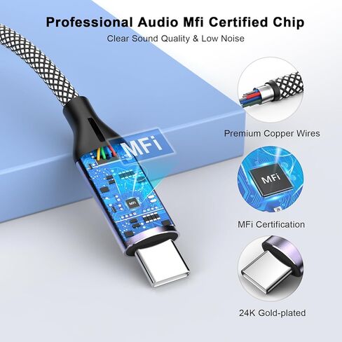 Aux Cord for iPhone 15, 2 Pack [Apple MFi Certified] 3.3ft USB Type C to 3.5mm Headphone Aux Audio Jack Cable Car Stereo Cord for iPhone 15/15 Plus/15 Pro/15 Pro Max,iPad Pro,Galaxy S23 S22 S21 Ultra in Kuwait