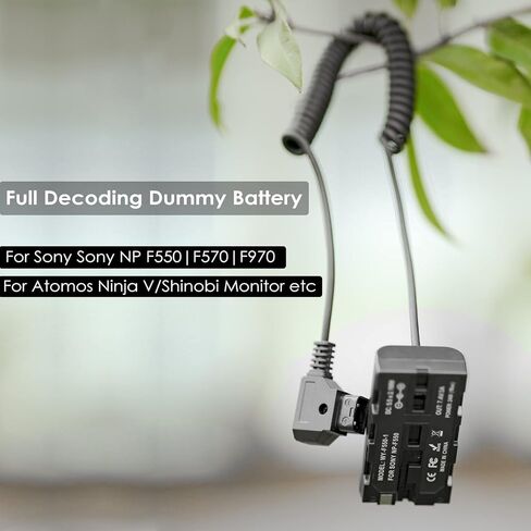 كابل طاقة ملفوف على شكل حرف D إلى بطارية الدمية NP-F550 متوافق مع سوني NP-F550/770/570 NP-F970، ضوء LED للطاقة، شاشة Feelworld Atomos Ninja/Shinobi لبطارية تركيب على شكل V in Kuwait