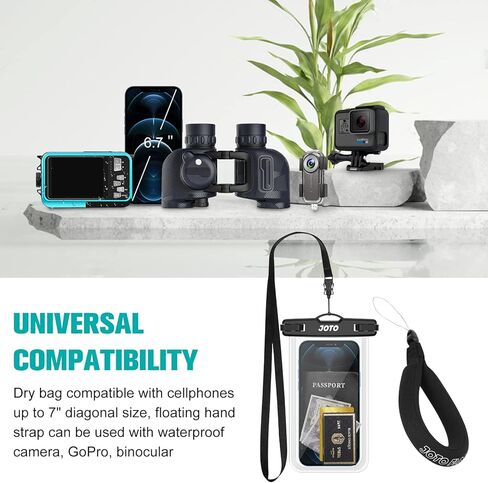 حقيبة JOTO 1 مقاومة للماء + 1 حزام معصم عائم للكاميرا iPhone 14 Plus 14 Pro Max iPhone 13 Pro Max Mini 12 11 Pro Max Xs Max XR X 8 7 6S Plus SE Galaxy S20 Ultra S10 حتى 7 بوصات - أسود in Kuwait