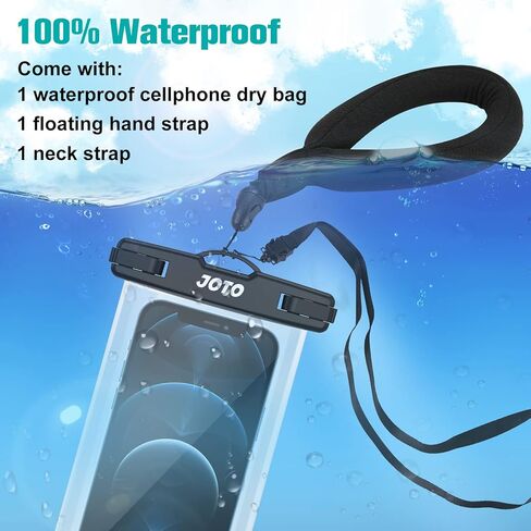 حقيبة JOTO 1 مقاومة للماء + 1 حزام معصم عائم للكاميرا iPhone 14 Plus 14 Pro Max iPhone 13 Pro Max Mini 12 11 Pro Max Xs Max XR X 8 7 6S Plus SE Galaxy S20 Ultra S10 حتى 7 بوصات - أسود in Kuwait