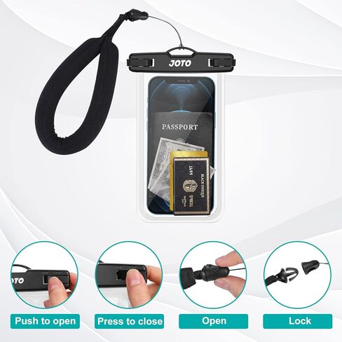 حقيبة JOTO 1 مقاومة للماء + 1 حزام معصم عائم للكاميرا iPhone 14 Plus 14 Pro Max iPhone 13 Pro Max Mini 12 11 Pro Max Xs Max XR X 8 7 6S Plus SE Galaxy S20 Ultra S10 حتى 7 بوصات - أسود in Kuwait