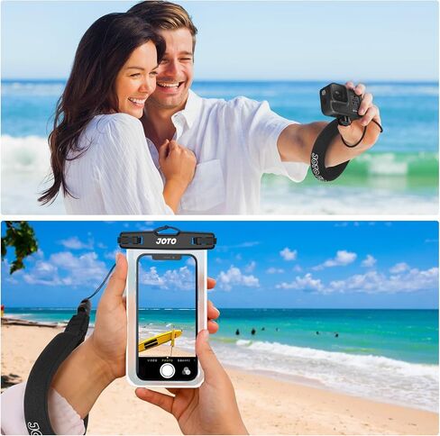 حقيبة JOTO 1 مقاومة للماء + 1 حزام معصم عائم للكاميرا iPhone 14 Plus 14 Pro Max iPhone 13 Pro Max Mini 12 11 Pro Max Xs Max XR X 8 7 6S Plus SE Galaxy S20 Ultra S10 حتى 7 بوصات - أسود in Kuwait