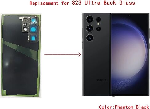 Galaxy S23 Ultra Back Glass Cover Housing Door Replacement for Samsung Galaxy S23 Ultra 5G Back Glass Cover with Pre-Install Tapes (Not Suitable for S23 / S23+ Plus) (Phantom Black) in Kuwait