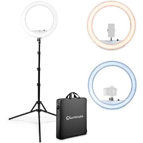 Lume Cube LED Ring Light for Videos, Selfies, Live Streaming |18" Circle Light with Stand, Phone Holder, and Camera Mount | Portable + 6.5 ft Tripod Stand and Travel Case | Battery Not Included in Saudi Arabia